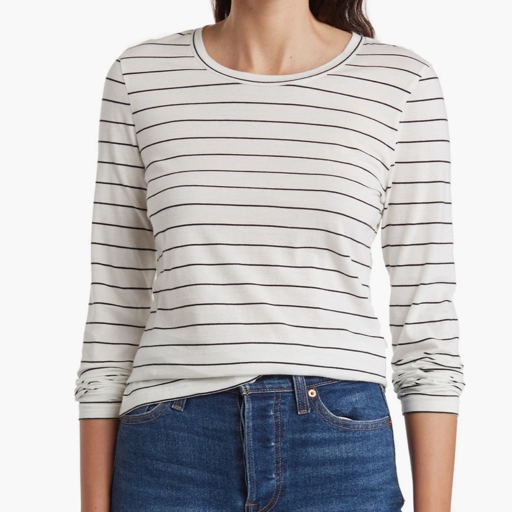 Nordstrom Striped Long Sleeve Top in White and Black